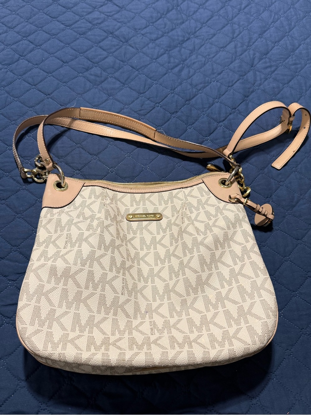 Michael Kors Cream and Tan MK Signature Crossbody Bag
